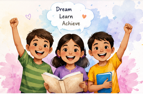 Happy children learning together